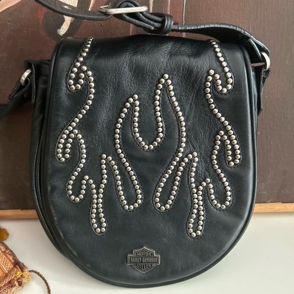 Vintage Harley-Davidson Mini Black Crossbody Bag with Silver Accents 8"x7"x1.5" - Picture 1 of 16